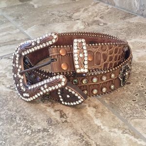 Brass leather and crystal belt s/m💖